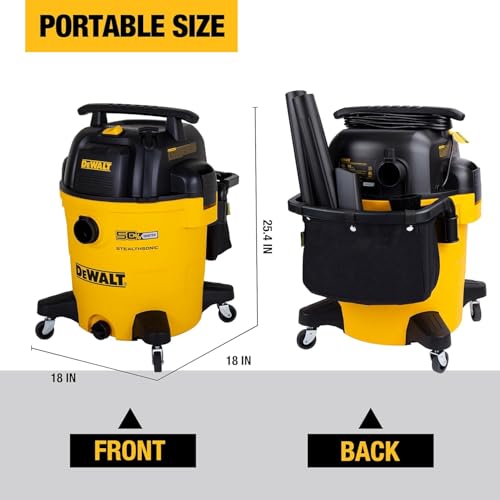 DEWALT 12 Gallon STEALTHSONIC Ultra Quiet Poly Wet Dry Vacuum, DXV12P-QTA Powerful Suction Noise Reduction Vac, 5.5 Peak HP Shop Vacuum for Jobsite/Workshop, Reduce Motor Noise - size: 12 Gallon