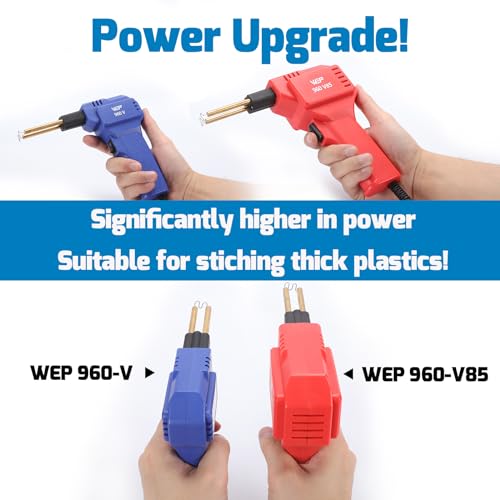 WEP 960-V85 High Power Plastic Welder Kit with LED Lights with 200 Hot Staples and Pliers for Thick Plastic Car Bumper Plastic Welding, Plastic Gas Tank Repair, a Great Automotive Tools for Mechanics