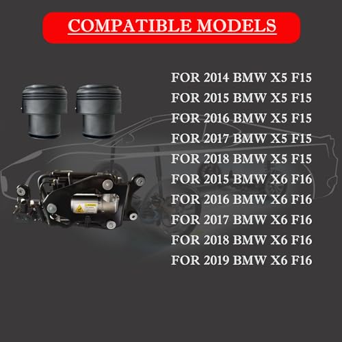 Air Ride Suspension Compressor with Bracket Valve Block and Air Spring Suspension Bags Compatible with BMW X5 F15 X6 F16 2014-2019 37206875177 37206868998 37206850555