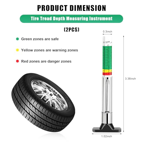 2PCS Car Tire Tread Depth Gauge, Color Coded Accurate Tyre Depth Measurement Tool in 32nds, Professional Six-Sided Tire Wear Checker Universal Fit for Cars Trucks Motorcycles - color: 2pcs