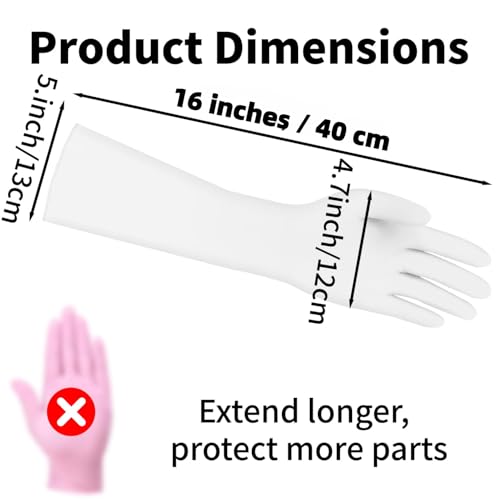 16 inch Nitrile Disposable Gloves Long Sleeved Blue 6Mil Durable Waterproof Latex Free Cleaning Dishwashing 50PCS - color: White, size: Small