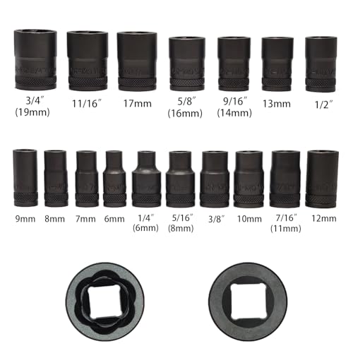 21PCS Twist Lug Nut Socket Set - 3/8 inch Drive Damaged Nut Lock Remover Extractor - Rusted & Strip & Stripped & Stuck Locking Nut Removal Tool Kit - color: 21pcs Lug Nut Extractor 3/8 Inch Drive
