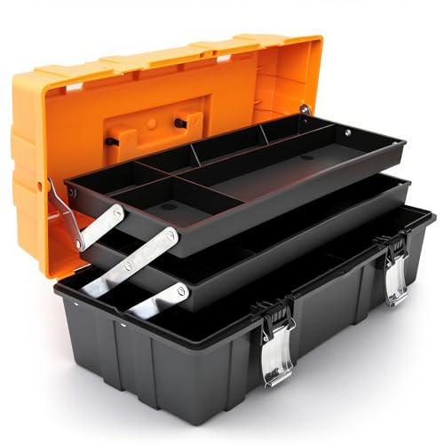 Torin 17-Inch Plastic Tool Box,3-Tiers Multi-Function Storage Portable Toolbox Organizer, Black/Orange ATRJH-3430T - style: 17 inch plastic toolbox