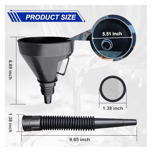 ZIMISI Wide Mouth Oil Funnel with Handle, Flexible Funnel with Hose Extension, Mesh Screen Filter, Oil Change Funnels for Automotive Use, Fits Liquid, Diesel, Kerosene, Gasoline (1PCS)