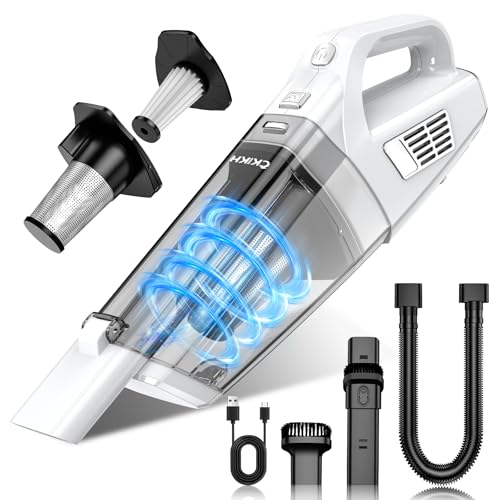 CKIKH Handheld Vacuum Cordless, 15000PA Strong Suction Hand Held Car Vacuum Cleaner Portable with Multi-Nozzles & Washable Filter, Lightweight Rechargeable Vacuum Cleaner for Home, Car, Office, Pets - color: White & Silver