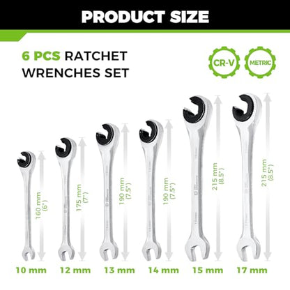 Der Erwachte 6-Piece Ratcheting Wrench Set, Metric Ratcheting Tubing Wrench Set, 10-17mm, 72-Tooth Gear, CR-V Steel, with Organizer Bag, Gifts for Men - size: 6PC RATCHETING
