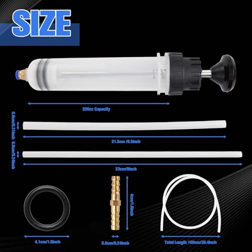 200cc Automotive Fluid Extractor Pump, Manual Oil Syringe with a 39" Hose & Two Extension Tubes, Oil Suction Transfer Pump for Cars, ATVs, Lawn Mowers, Brake/Transmission Fluid Extractor - size: 200CC