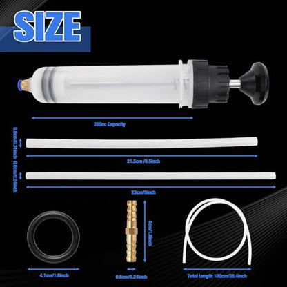 200cc Automotive Fluid Extractor Pump, Manual Oil Syringe with a 39" Hose & Two Extension Tubes, Oil Suction Transfer Pump for Cars, ATVs, Lawn Mowers, Brake/Transmission Fluid Extractor - size: 200CC
