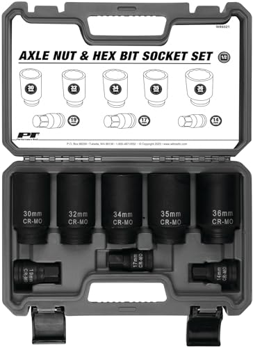 Performance Tool W89321 Axle Nut and Hex Bit Socket Set (8 Pieces) - Chrome Molybdenum Steel Construction, Extra-Deep Sockets for Secure Grip, Corrosion Protection, Fitted Storage Case - 1/2 in. Drive - style: 8 Pc. Axle Nut and Hex Bit Socket Set