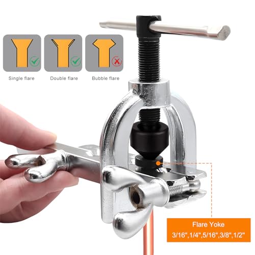 Brake Line Flaring Tool Kit, 3/16", 1/4", 5/16", 3/8" and 1/2" Brake Tubing Repair Kit with Tube Cutter & Adapters, Double & Single Flare Tool Set for Copper and Aluminum Fuel Line