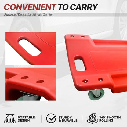 Low Profile 40" Rolling Mechanic Creeper with Padded Headrest and Tool Trays, 300 LBS Capacity, Under Car Roller Creeper with 6 Swivel Casters, Red