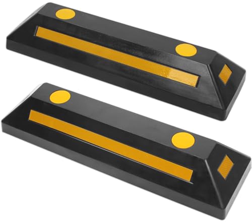 MaxxHaul 50135 2-Pack Commercial Grade Rubber Curb Parking Blocks with Yellow Reflective Strips Wheel Stops for Cars, Vans, RV's Trailers, Trucks & More - style: Rubber Parking Block