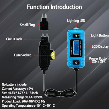 Automotive Parasitic Draw Tester, 20A 48V Car Circuit Fault Probe Tester, Led Display Circuit Probe Test, Front Lighting Car Relay Fuse Blade Check, Circuit Tester Fuse Test for Vehicles