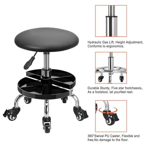 JOSTZHXIN Garage Mechanic Stool Chair Rolling Shop Chair, Height Adjustable Garage Shop Seat, Low Stools with Storage Tray, Rolling Stool for Salon SPA Tattoo (Style 3) - style: Style 3