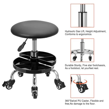 JOSTZHXIN Garage Mechanic Stool Chair Rolling Shop Chair, Height Adjustable Garage Shop Seat, Low Stools with Storage Tray, Rolling Stool for Salon SPA Tattoo (Style 3) - style: Style 3