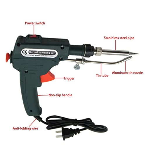 Upgrade Soldering Iron Kit, 60W110V Internal Heat Hand Feed Tin Gun with Solder Wire, Tweezers, Soldering Iron Stand, Desoldering Pump for Wire Diameter 0.5mm-1.2mm Electronic Repair By KOGUNXU