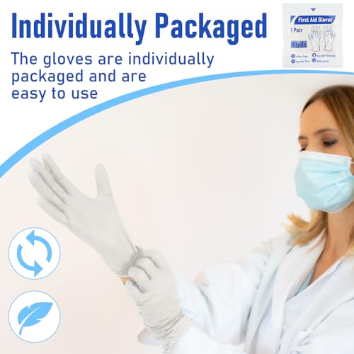 Chicingyou 30 Pairs Disposable Emergency Glove Individually Packaged Travel Gloves Travel Trauma Essential Nitrile Glove (White) - color: White