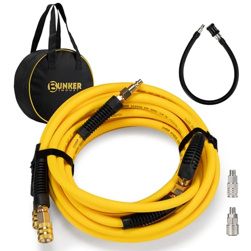 BUNKER INDUST 2-Way Tire Inflator Hose, Hybrid PVC Rubber Air Compressor Hose with 1/4" NPT Couplers, 300PSI Working Pressure, for Off-Road Tires, Garage, Pneumatic Tools - color: 2-Way Tire Inflator Hose