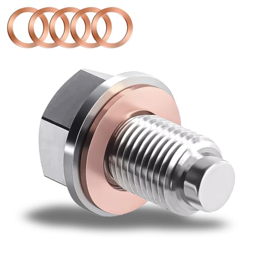 M14 x 1.5 Magnetic Oil Drain Pan Plug, Oil Pan Drain Plug Nut Bolt with 5 PCS Copper Crush Washer Gasket, Universal Engine Stainless Steel Oils Change Kit Leak-Proof Replacement for Most Vehicle - size: M14 x 1.5