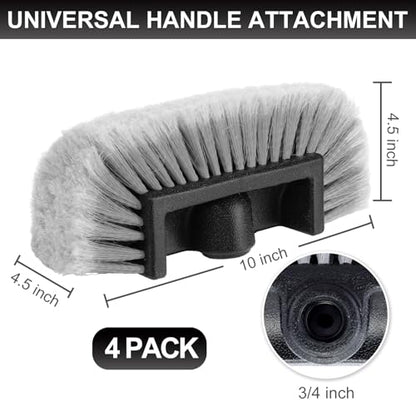 Vesici 4 Pcs Car Wash Brush Head with Soft Detailing Bristle Flow Thru Car Cleaning Brush Exterior Cars Wash Equipment for Auto Truck RV Boat Camper Washing, 10 Inch (Grey) - color: Gray