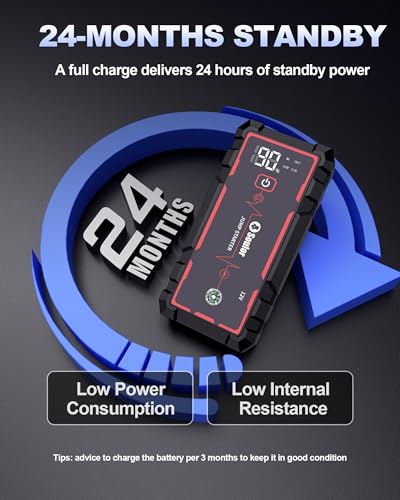 Jump Starter, Battery Jumper Starter Portable, Car Battery Jump Starter with 3 Modes Flashlight, Compass, Power Bank and Jumper Cable | Jump Box with 3 Modes Flashlight, Compass, Power Bank, Gloves and 12V Jumper Cable Up to 10.0L Gas and 10.0L Diesel - c