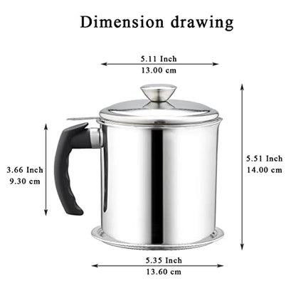Kyraton Bacon Grease Container With Strainer, 48 oz Stainless Steel Oil Container, Pot Fat Storage With Lid, Easy Grip Handle Suitable For Storing Frying Oil And Cooking Grease 1. Silver - color: 1. Silver