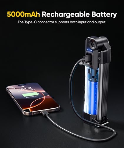 HOTLIGH ZF7885 5000mAh Rechargeable Work Light - 1500 LM Magnetic Flashlight, 4 Mode Mechanic Light with 395nm UV Lighting for Auto Repair, Outdoor Tasks, Fathers Day, Gifts for Men