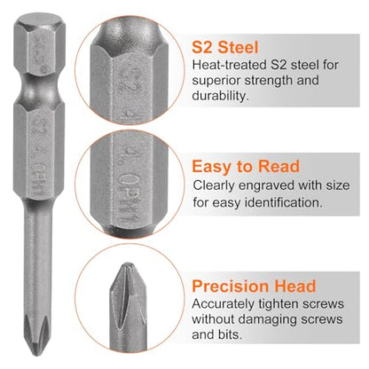 HARFINGTON 5pcs #1 Phillips Screwdriver Bit PH1 1/4" Hex Shank 2" (50mm) Long Magnetic S2 Steel Industrial Grade Screw Driver Bit Cross Head Electric Drill Bits 0.157" (4mm) Rod - size: PH1 x 50mm x 4mm