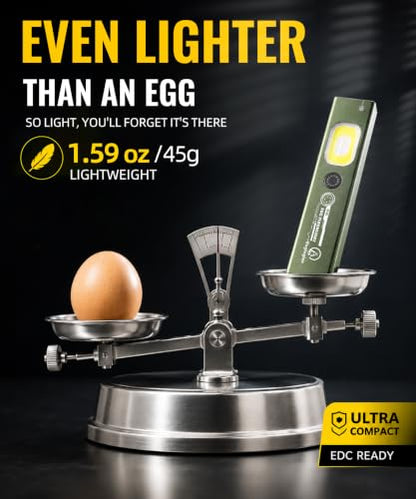 Flat EDC Flashlight Rechargeable, Lightweight 1.59oz Clip-On Flashlight with Magnetic Base, 550 Lumens Work Light, UV Light and Red Laser for Repair, Inspection, Camping,Emergency,Gifts for Men - color: Green