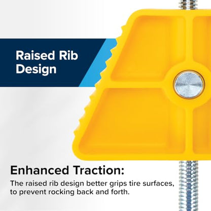 Camco Small RV Wheel Stop - Features a Lightweight Heavy-Duty Design with a Rubber Handle, Prevents Shifting of Trailer Tandem Tires While Parked or Re-Hitching, and Fits 26” to 30” Tires (44652)