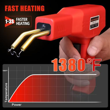 ATOLS Upgraded Plastic Welder, 1000PCS Staples, Pure Copper Transformer, Rapid Heating, Plastic Welding Kit, Hot Stapler Kit, Plastic Welder Gun Kit, Car Bumper Repair Kit, Plastic Repair Kit(Red)