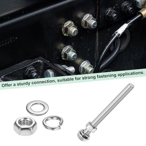 M METERXITY 10-Pack Hex Head Screw Bolt with Nuts Flat & Lock Washers M12x130mm Stainless Steel Bolts and Nuts Kit Fully Threaded Metric Bolt Assortment for Equipment/Machinery - size: M12x130mm