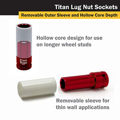 Titan 21183 3-Piece 1/2-Inch Drive Non-marring Impact Deep Lug Nut Socket Set, Includes 17mm, 19mm, and 21mm - size: 3pc Set