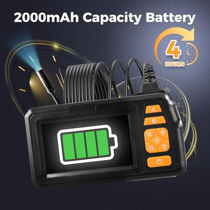 Endoscope ﻿Borescope Camera with Light, Inspection Camera with 4.3" IPS Screen 8 Adjustable LED Lights, IP67 Waterproof, Semi-Rigid Cord Bore Scope for ﻿Sewer Automotive Pipe Equipment﻿