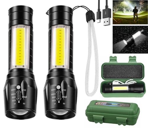 Wrrozz LED Small Mini Flashlights Rechargeable USB with Side Torch 2 Pack | Super bright Zoomable tactical travel flash light with side Light. Compact pocket size for camping, hiking, emergency. - size: A-2 pack