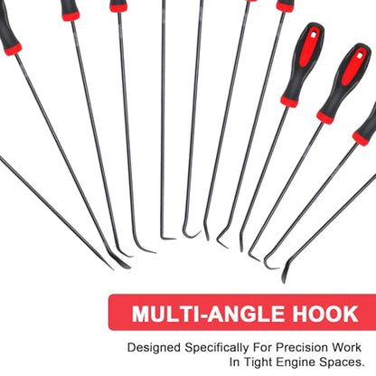 Keze 12 Pcs Pick and Hook Tool Set Includes Long & Mini Precision Pick Tool Kit for Car Auto Oil Seal/O-Ring Seal Gasket Pick Hooks Puller Remove - color: Black-12 Hook and Pick Set