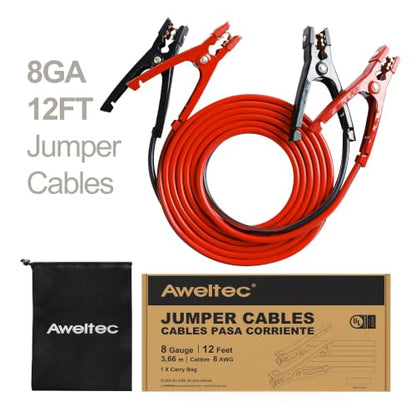 Jumper Cables for Car,8 Gauge 12 Feet Heavy Duty Booster Cable,Quick Connect Automotive Wires with Alligator Clamps,Carrying Bag for Cars Trucks - size: 8 Gauge 12 feet (Standard)