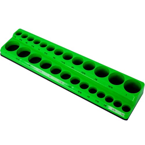 Magnetic Socket Organizer Set, 3-Piece Socket Holder Set Includes 1/4", 3/8", 1/2" Drive Metric SAE Socket Trays, Holds 75 Pieces Standard Size and Deep Size Sockets(Socket not Included) - Green