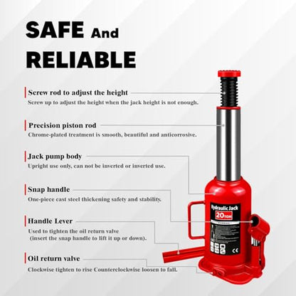 Hydraulic Bottle Jack with Color Box, 20 Ton (40,000 lb) Capacity 9.2-17.9 inch Lifting Range, Muti-Directional Welded Bottle Car Jack for Car, Truck, RV, Pickup Truck, Auto Repair - size: 20 Ton