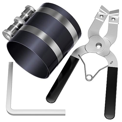 Moker Piston Ring Compressor Tool Kit 2-1/8 to 7 Inch 53mm-175mm with Plier | Piston Ring Installer Removal Kit,Spring Steel Construction