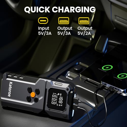 Jump Starter with Air Compressor, Jump Box 4000A Portable Jump Starter (9.0L Gas/7.0L Diesel), 12V Car Battery Jumper Starter with 150PSI Tire Inflator, Display, 3 Mode Flashlight - color: coal black