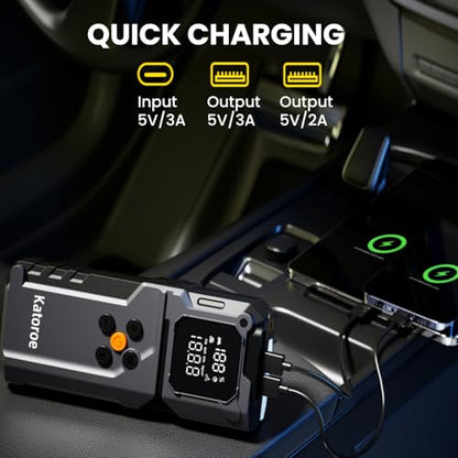 Jump Starter with Air Compressor, Jump Box 4000A Portable Jump Starter (9.0L Gas/7.0L Diesel), 12V Car Battery Jumper Starter with 150PSI Tire Inflator, Display, 3 Mode Flashlight - color: coal black