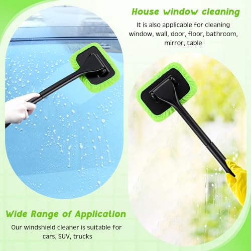 FoldTier 8 Pcs Car Windshield Cleaner Tool Kit with Removable Handle, Microfiber Towel Pads, Brush, Empty Spray Bottle for Auto Glass Wiper Suvs Rvs & Home Windows(Green) - color: Green