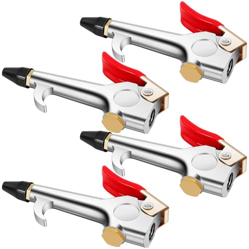 Honoson 4 Pieces 1/4 NPT Lever Blow Gun Air Nozzle Dust Cleaning Blower Gun with Rubber and Safety Tip Nozzles Air Tool for Home Shop Garage Industry - color: Red