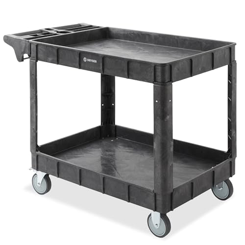 Dryser Utility Cart with Wheels, 46" x 25" Heavy Duty 550 lb. Capacity with Shelves - 2 Tier Rolling Cart with Two 5" Swivel Casters for Warehouse, Garage, Cleaning - size: 2 Shelves 2 Swivel 46x25