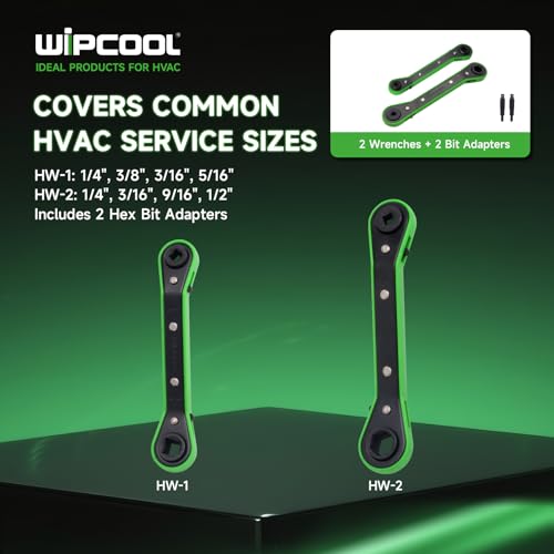 WIPCOOL HVAC Service Wrench Tools Set, Refrigeration Ratcheting Wrench, 3/8”1/4”5/16'' 3/16'' 9/16”1/2”, with 2 Hexagon Bit Adapter Kit for Air Refrigeration and Equipment Repair Tools