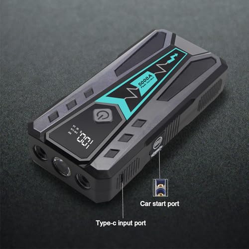 5000A Car Jump Starter for Truck SUV Boat Diesel | 12V 10L Gas/9L Diesel Battery Booster, 12000mAh Power Bank Fast Charge, 9-Layer Smart Clamps, 3-Mode LED, Portable Hard Case - color: black