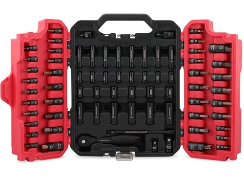 73-Piece Hex Torx Bit Impact Socket-Set, Master Impact Socket Set, SAE Metric Deep Shallow Sockets Torx Bit Sockets Includes Ratchet Handle, Adapters, Impact Universal Joint, Extension Bars - style: 73-Piece Master Impact Set
