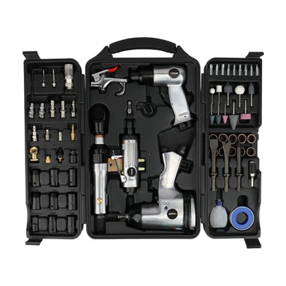 Hoteche 71-Piece Air Tool Kit | 1/2" Single-Hammer Air Impact Wrench (7000RPM), 1/2" Air Ratchet Wrench & Multiple Tools, Blow-Molded Case