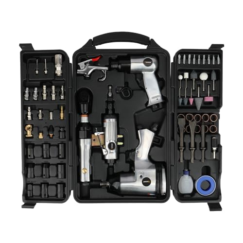 Hoteche 71-Piece Air Tool Kit | 1/2" Single-Hammer Air Impact Wrench (7000RPM), 1/2" Air Ratchet Wrench & Multiple Tools, Blow-Molded Case